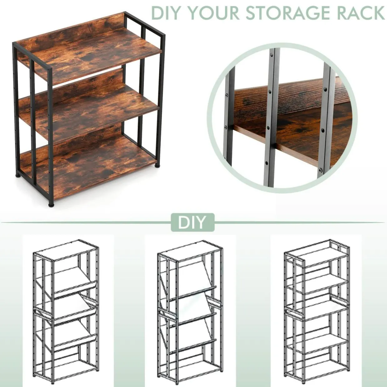 Tangkula Bookshelf, 5 Tier Industrial Book Shelf with Adjustable Shelves and Metal Frame