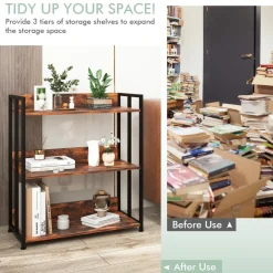 Tangkula Bookshelf, 5 Tier Industrial Book Shelf with Adjustable Shelves and Metal Frame