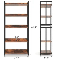 Tangkula Bookshelf, 5 Tier Industrial Book Shelf with Adjustable Shelves and Metal Frame