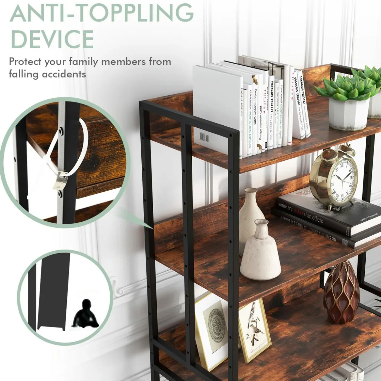 Tangkula Bookshelf, 5 Tier Industrial Book Shelf with Adjustable Shelves and Metal Frame