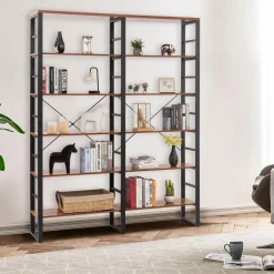 Tangkula Bookshelves and Bookcases, 80 Inch Double Wide 6 Tier Bookshelf (60