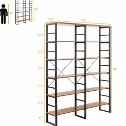 Tangkula Bookshelves and Bookcases, 80 Inch Double Wide 6 Tier Bookshelf (60
