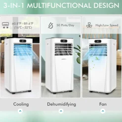 Tangkula 10000BTU Portable Air Conditioner, with Drying, Fan, Sleep Mode, 2 Speeds