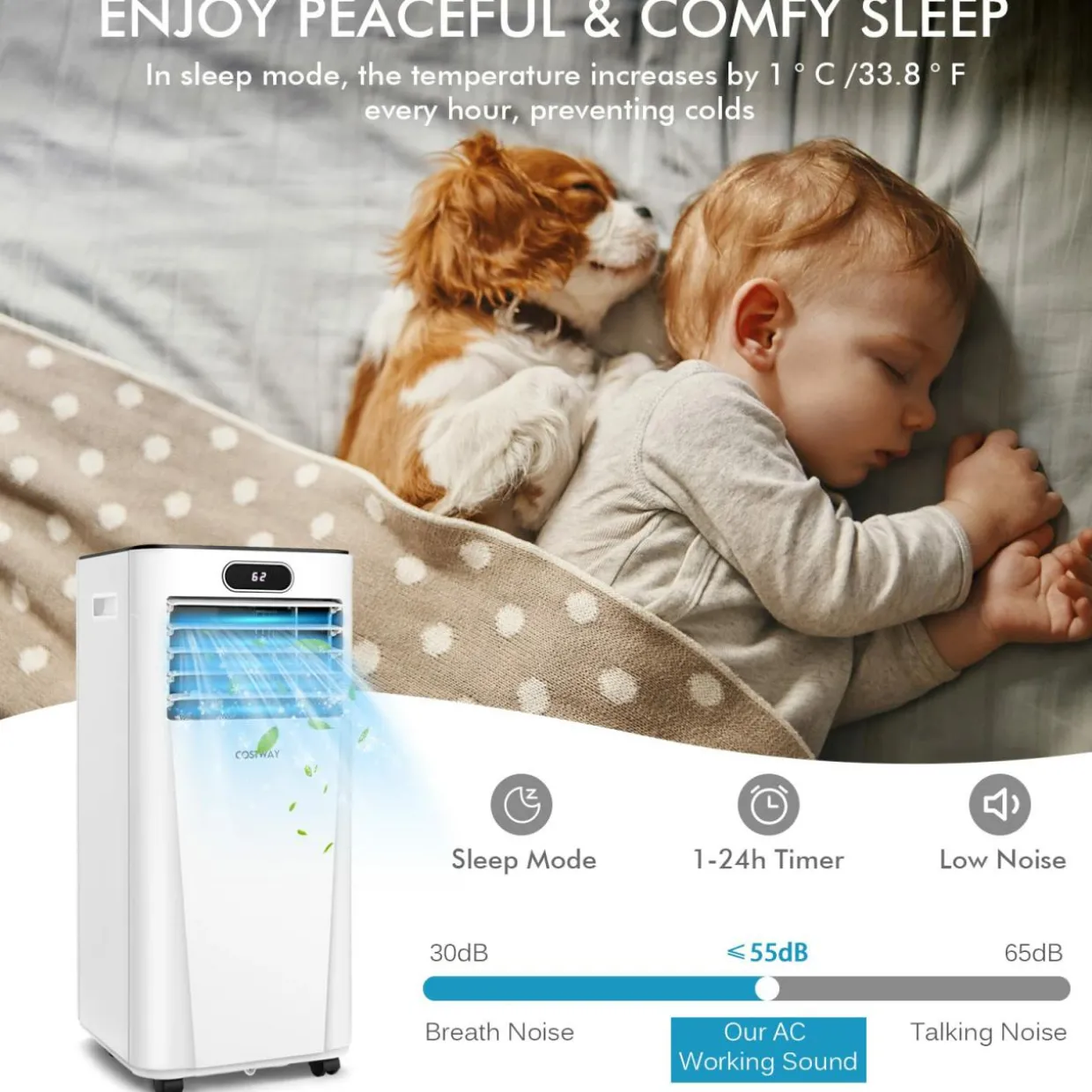Tangkula 10000BTU Portable Air Conditioner, with Drying, Fan, Sleep Mode, 2 Speeds