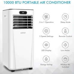 Tangkula 10000BTU Portable Air Conditioner, with Drying, Fan, Sleep Mode, 2 Speeds