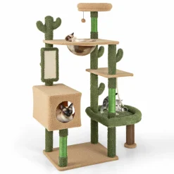 Tangkula Cactus Cat Tree, 59 Inch Tall Cat Tower with Sisal Scratching Posts