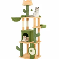 Tangkula Cactus Cat Tree, 63 Inch Multi-Level Tall Cat Tower with Sisal Scratching Posts & Board