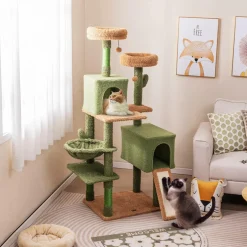 Tangkula Cactus Cat Tree, 63 Inch Tall Cat Tower with Sisal Scratching Posts