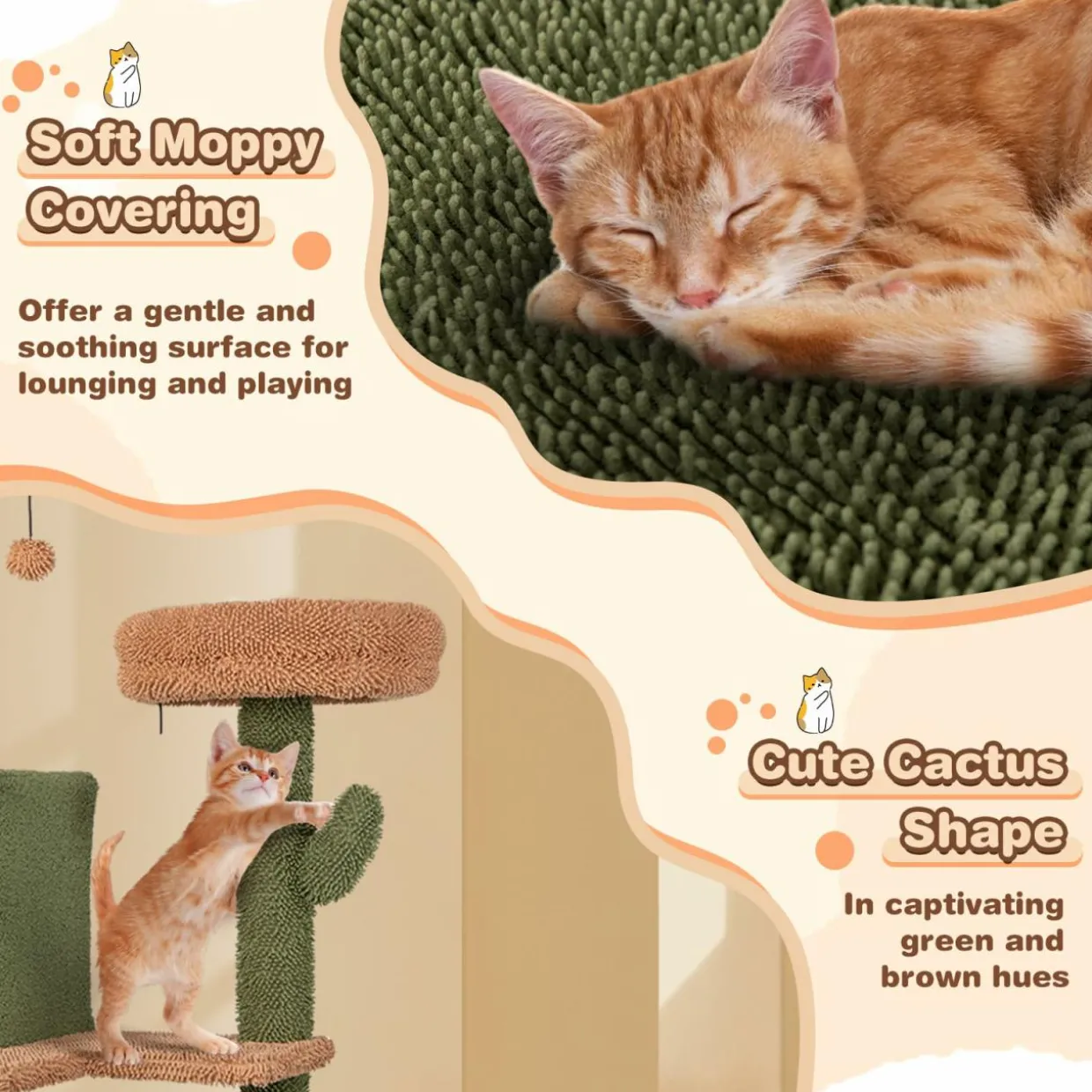 Tangkula Cactus Cat Tree, 63 Inch Tall Cat Tower with Sisal Scratching Posts