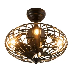 Tangkula Caged Ceiling Fan with Light, Enclosed Ceiling Fan with 5 Blades, 3 Wind Speed, Remote Control, 4 x E12 Base (No Bulb)