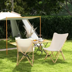 Tangkula Camping Chairs 2 Pack, Portable Folding Lawn Chair with Solid Bamboo Frame, Ultralight Canvas Seat