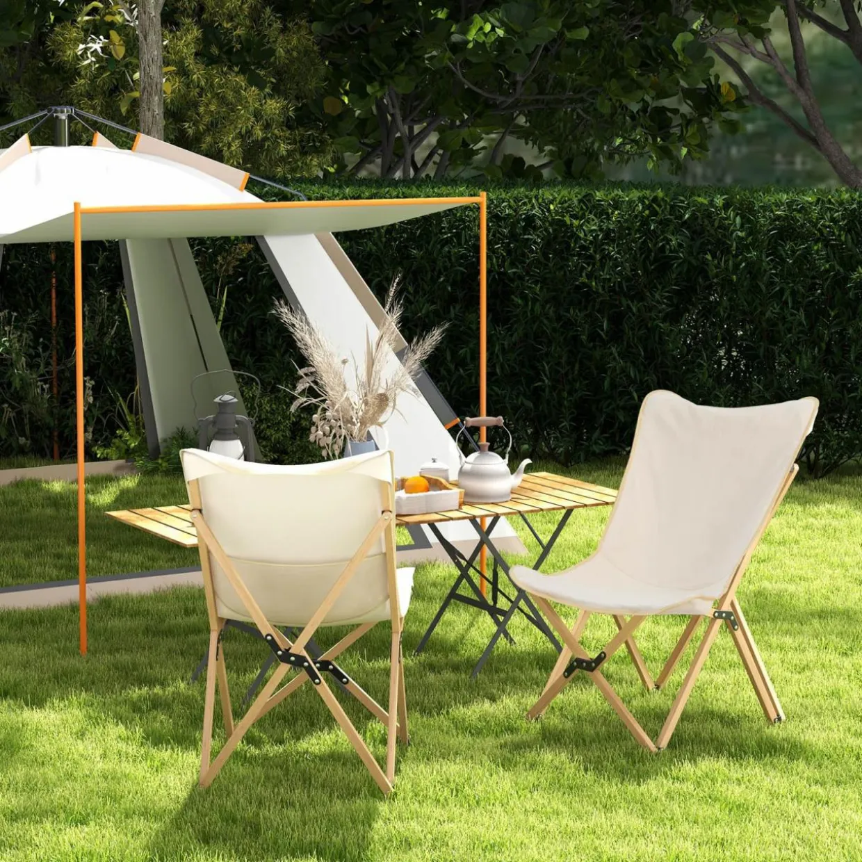Tangkula Camping Chairs 2 Pack, Portable Folding Lawn Chair with Solid Bamboo Frame, Ultralight Canvas Seat