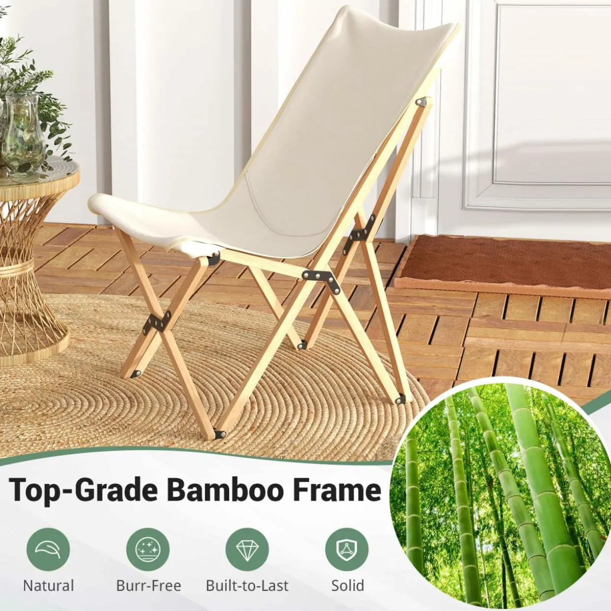Tangkula Camping Chairs 2 Pack, Portable Folding Lawn Chair with Solid Bamboo Frame, Ultralight Canvas Seat