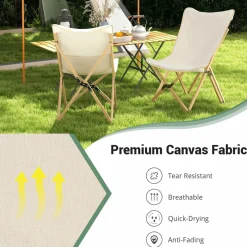 Tangkula Camping Chairs 2 Pack, Portable Folding Lawn Chair with Solid Bamboo Frame, Ultralight Canvas Seat