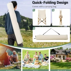 Tangkula Camping Chairs 2 Pack, Portable Folding Lawn Chair with Solid Bamboo Frame, Ultralight Canvas Seat
