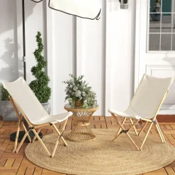 Tangkula Camping Chairs 2 Pack, Portable Folding Lawn Chair with Solid Bamboo Frame, Ultralight Canvas Seat