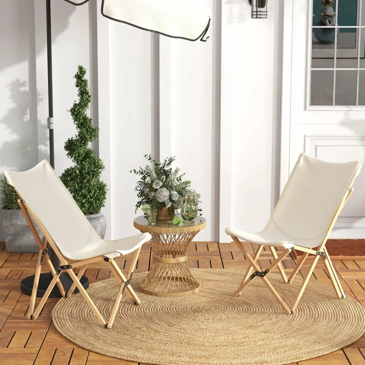 Tangkula Camping Chairs 2 Pack, Portable Folding Lawn Chair with Solid Bamboo Frame, Ultralight Canvas Seat