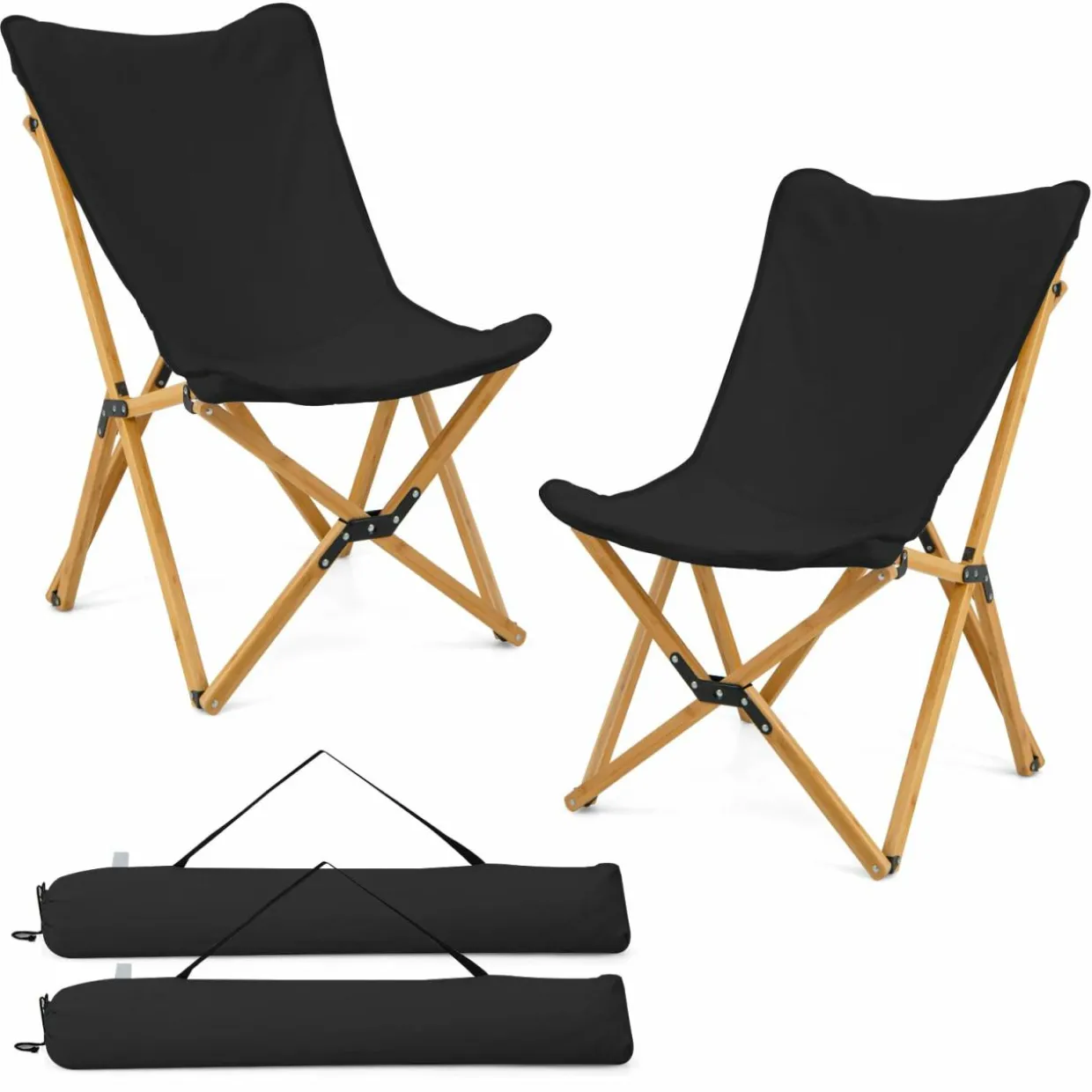Tangkula Camping Chairs 2 Pack, Portable Folding Lawn Chair with Solid Bamboo Frame, Ultralight Canvas Seat