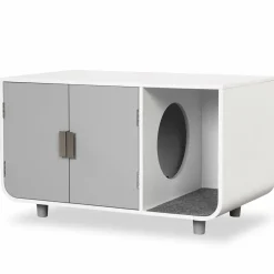 Tangkula Cat Litter Box Enclosure Furniture, Hidden Cat Washroom with Rubber Wood Legs & Mats