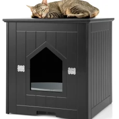 Tangkula Cat Litter Box Enclosure with Flip Half Door, Private Enclosed Cat Washroom with Magnetic Door Latch