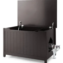 Tangkula Cat Litter Box Enclosure, Flip Top Hidden Cat Washroom with Removable Divider