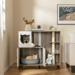 Tangkula Cat Litter Box Enclosure, 5-in-1 Enlarged Hidden Litter Box Furniture with Cat Condo