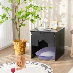Tangkula Cat Litter Box Enclosure with Flip Half Door, Private Enclosed Cat Washroom with Magnetic Door Latch