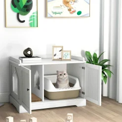 Tangkula Cat Litter Box Enclosure with Cat Scratching Pad