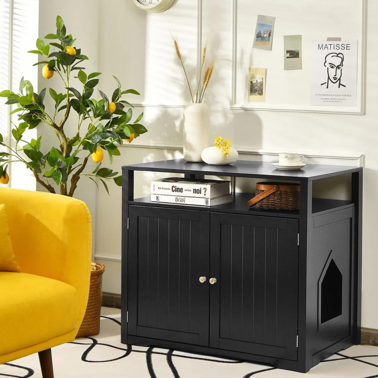 Tangkula Cat Litter Box Enclosure, Hidden Cat Washroom with Adjustable Interior Divider