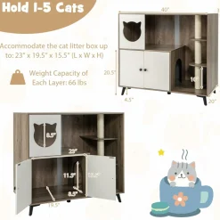 Tangkula Cat Litter Box Enclosure, 5-in-1 Enlarged Hidden Litter Box Furniture with Cat Condo