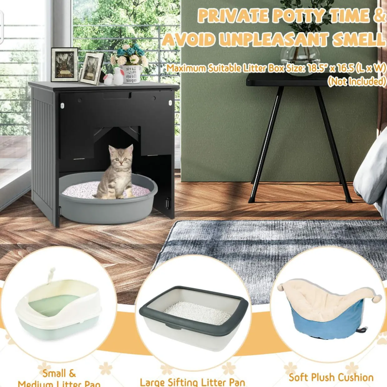 Tangkula Cat Litter Box Enclosure with Flip Half Door, Private Enclosed Cat Washroom with Magnetic Door Latch