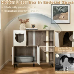 Tangkula Cat Litter Box Enclosure, 5-in-1 Enlarged Hidden Litter Box Furniture with Cat Condo
