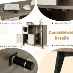 Tangkula Cat Litter Box Enclosure, 5-in-1 Enlarged Hidden Litter Box Furniture with Cat Condo