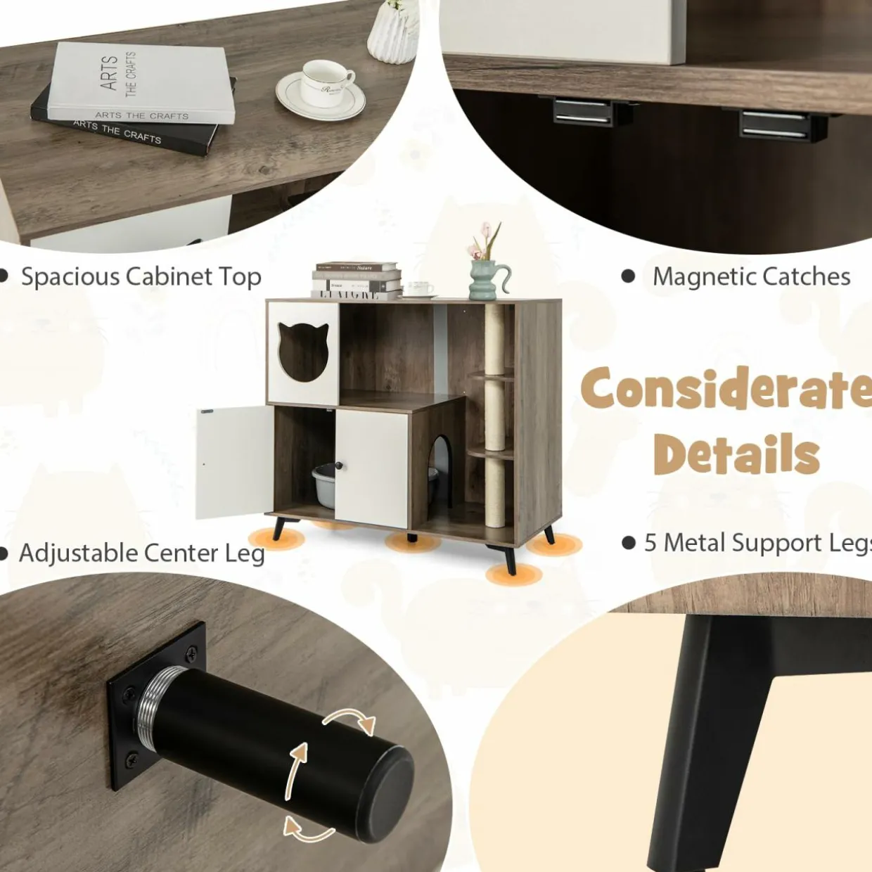 Tangkula Cat Litter Box Enclosure, 5-in-1 Enlarged Hidden Litter Box Furniture with Cat Condo