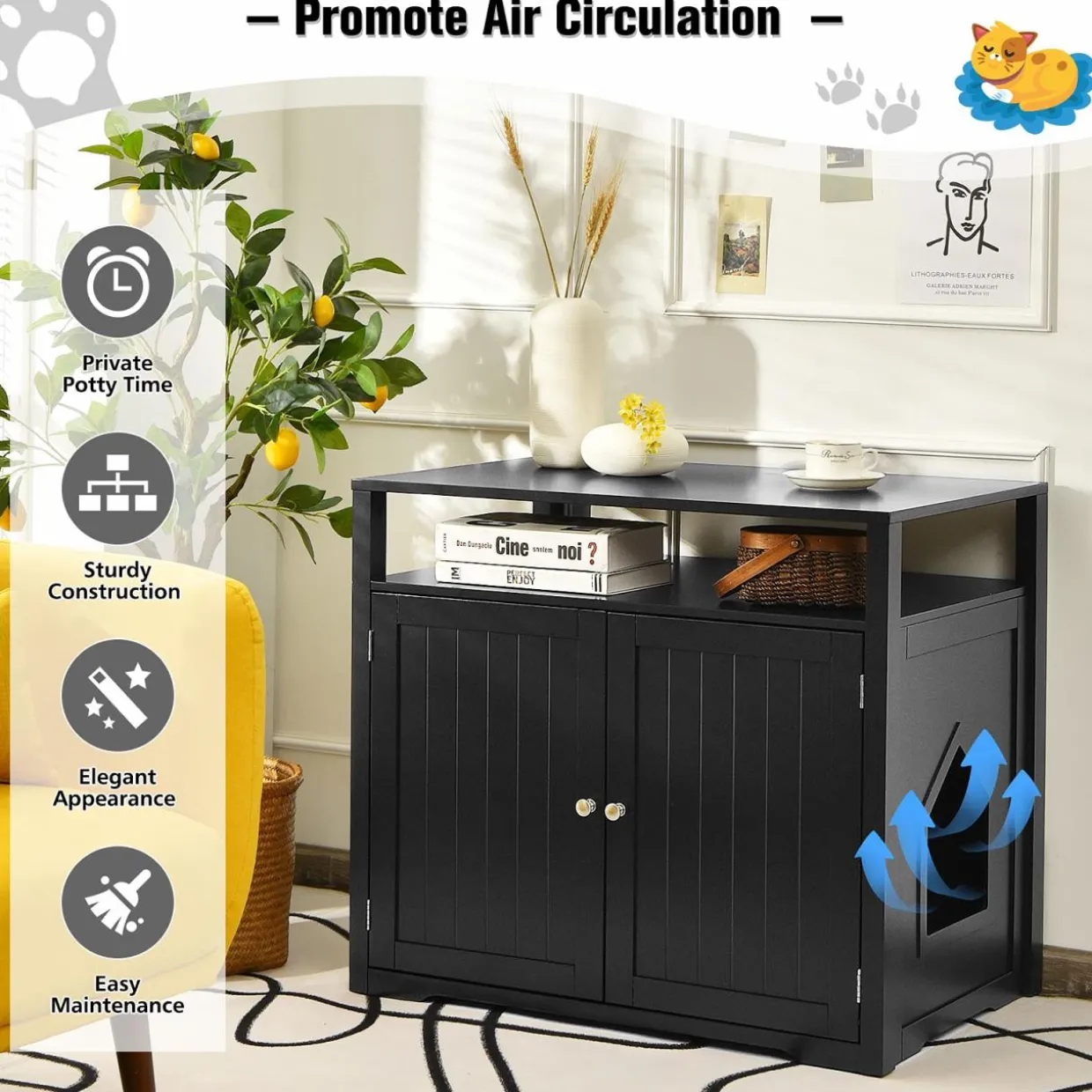 Tangkula Cat Litter Box Enclosure, Hidden Cat Washroom with Adjustable Interior Divider