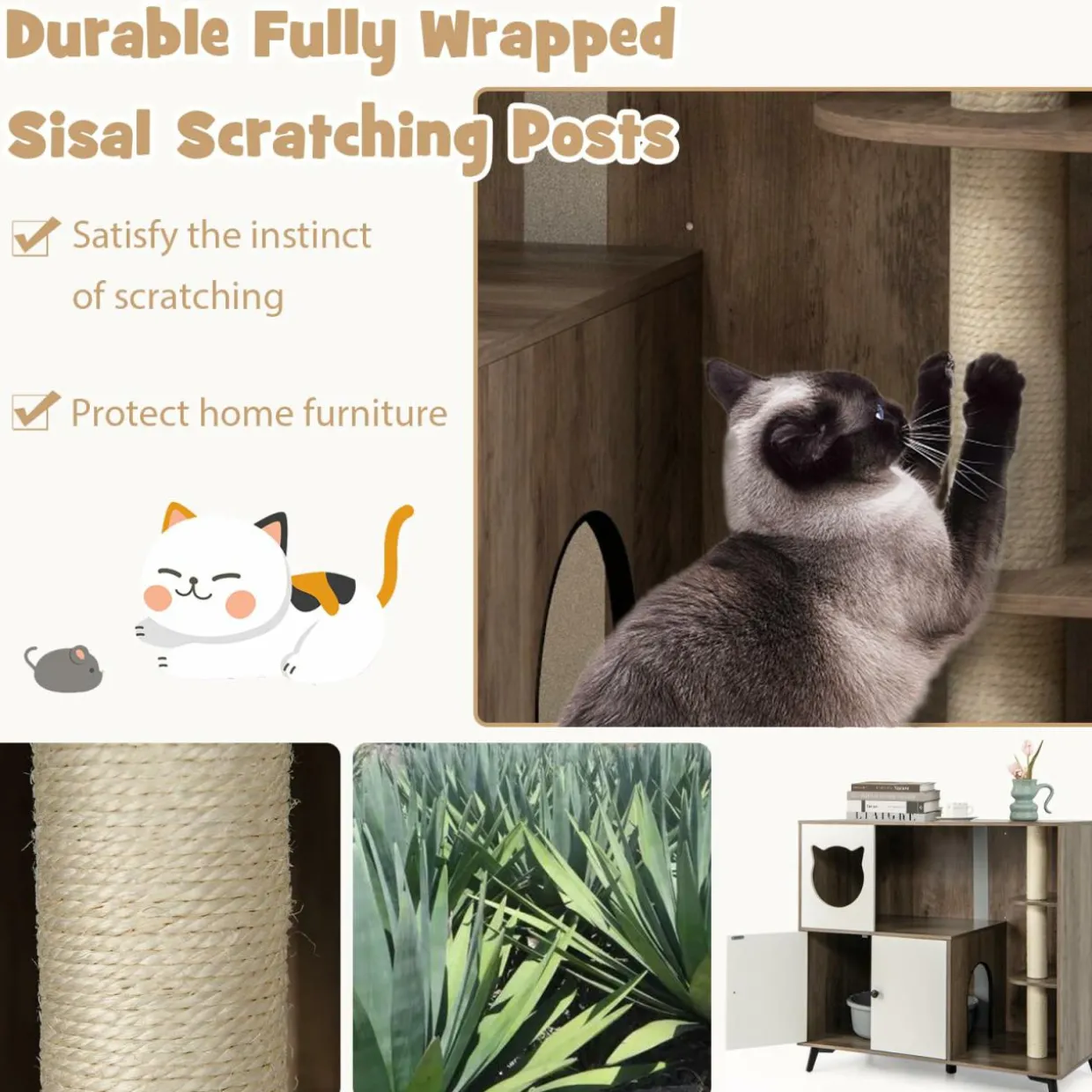 Tangkula Cat Litter Box Enclosure, 5-in-1 Enlarged Hidden Litter Box Furniture with Cat Condo