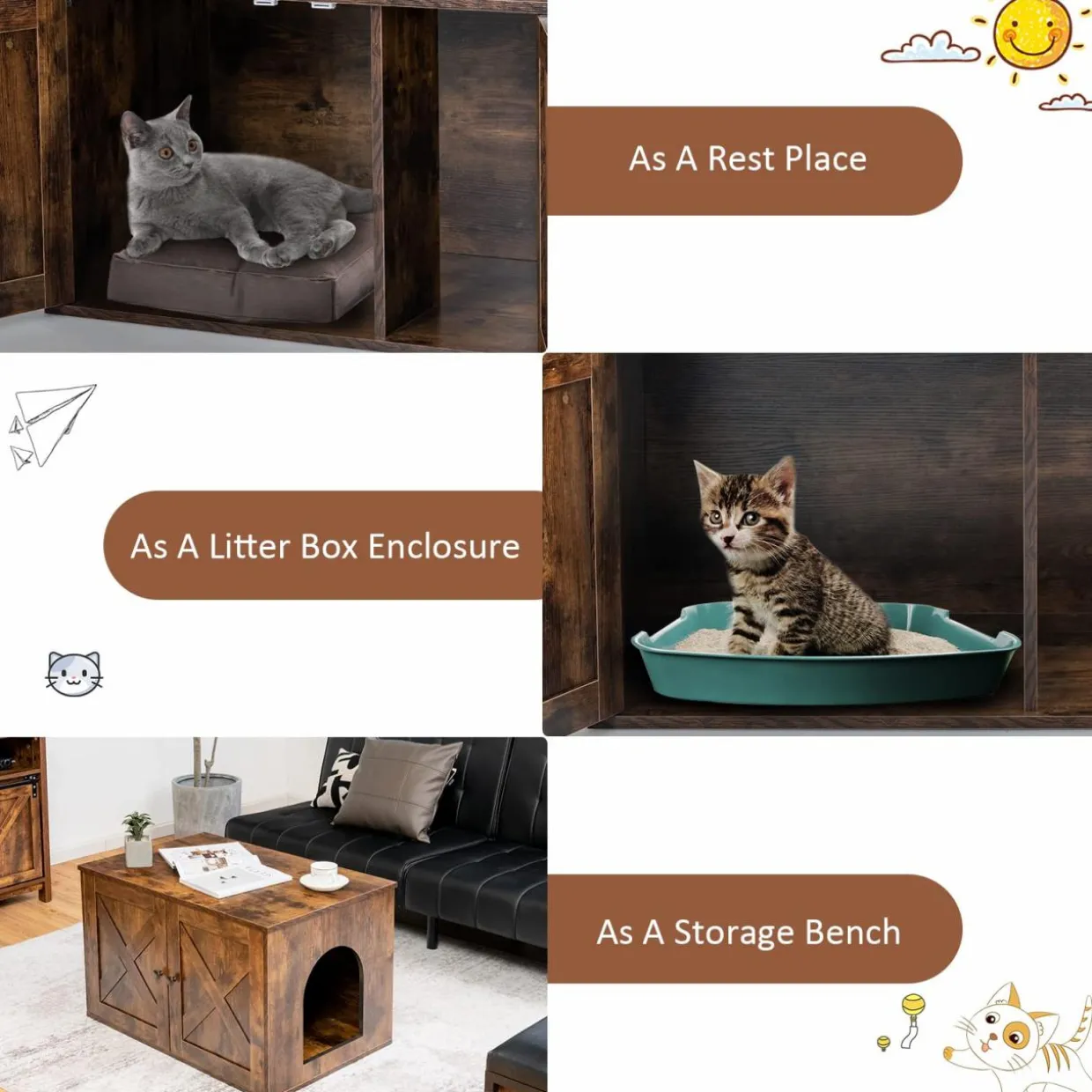 Tangkula Cat Litter Box Enclosure, Hidden Cat Washroom