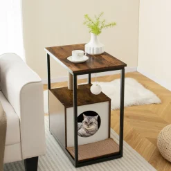 Tangkula Cat Tree End Table, Modern Cat Furniture with Cat Condo