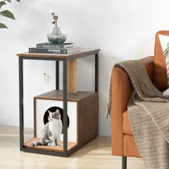 Tangkula Cat Tree End Table, Modern Cat Furniture with Cat Condo