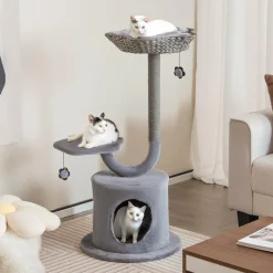 Tangkula Cat Tree for Indoor Cats, 42 Inch Cute Cat Tower with Curved Metal Supporting Frame