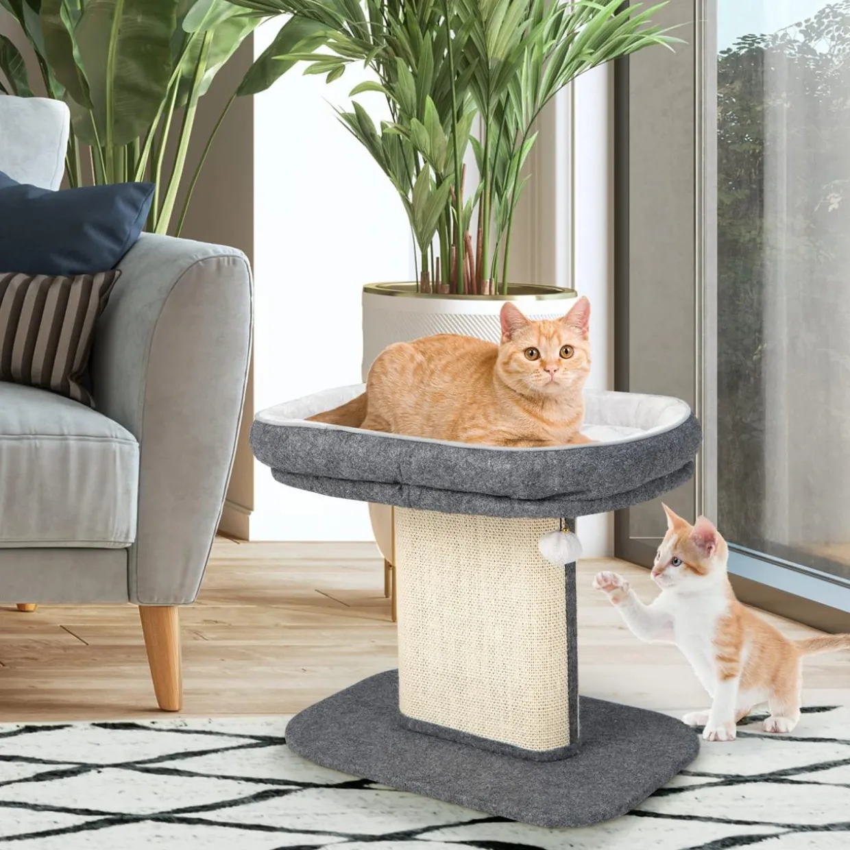 Tangkula Cat Tree for Indoor Cats, 2-Tier Cat Tower with Top Perch & Sisal Scratching Panel & Jingling Fur Ball Toy