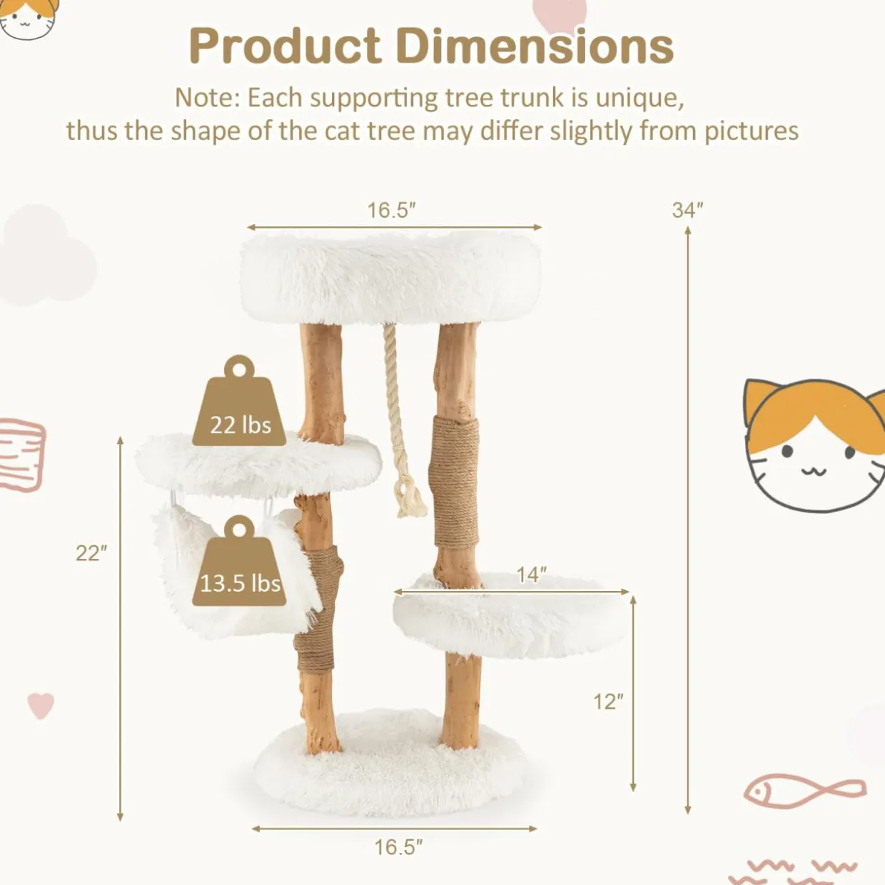 Tangkula Cat Tree for Indoor Cats, Solid Wood Modern Cat Tower with Cozy Top Perch