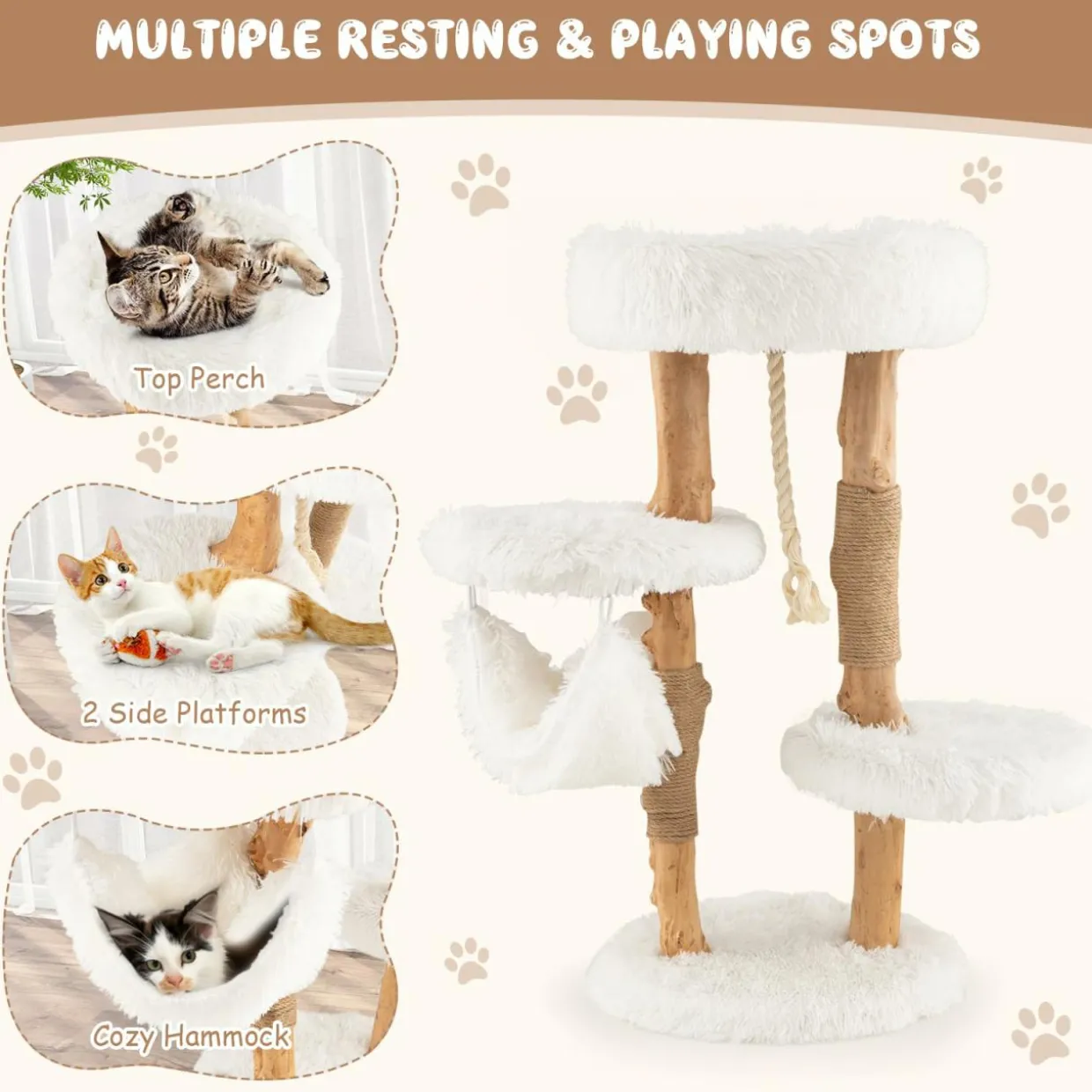 Tangkula Cat Tree for Indoor Cats, Solid Wood Modern Cat Tower with Cozy Top Perch