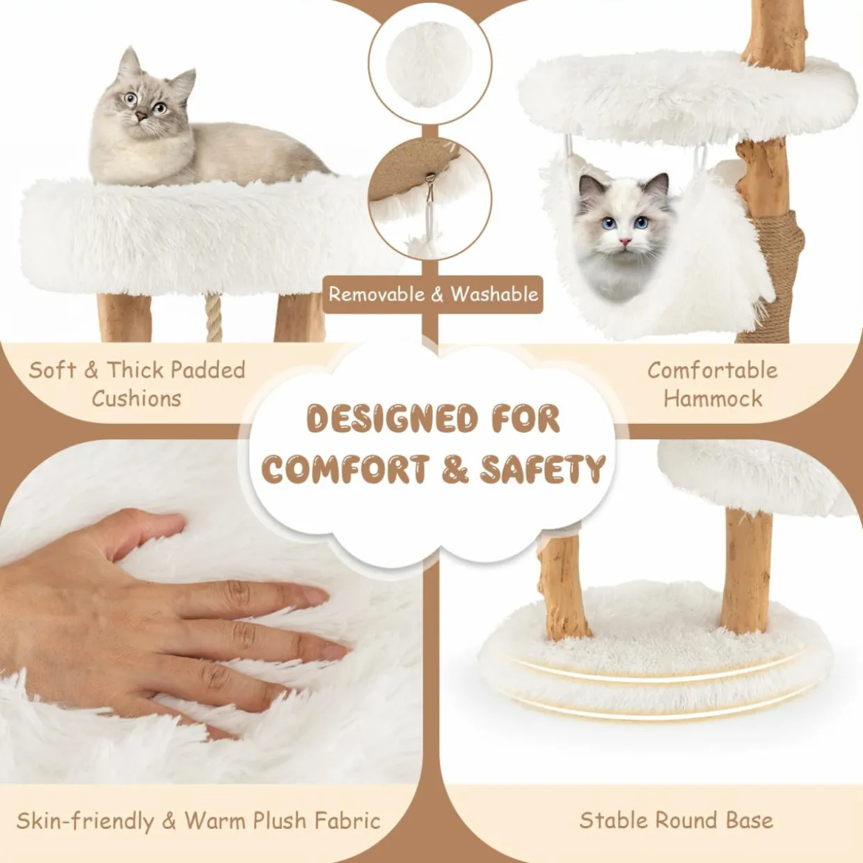 Tangkula Cat Tree for Indoor Cats, Solid Wood Modern Cat Tower with Cozy Top Perch