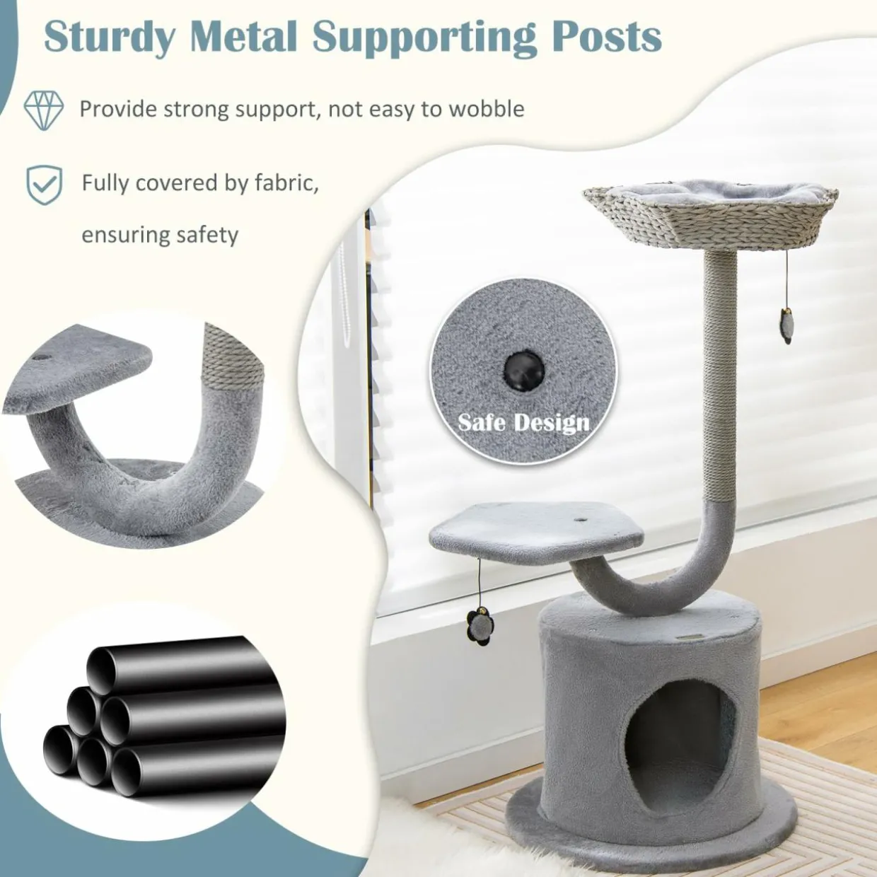 Tangkula Cat Tree for Indoor Cats, 42 Inch Cute Cat Tower with Curved Metal Supporting Frame