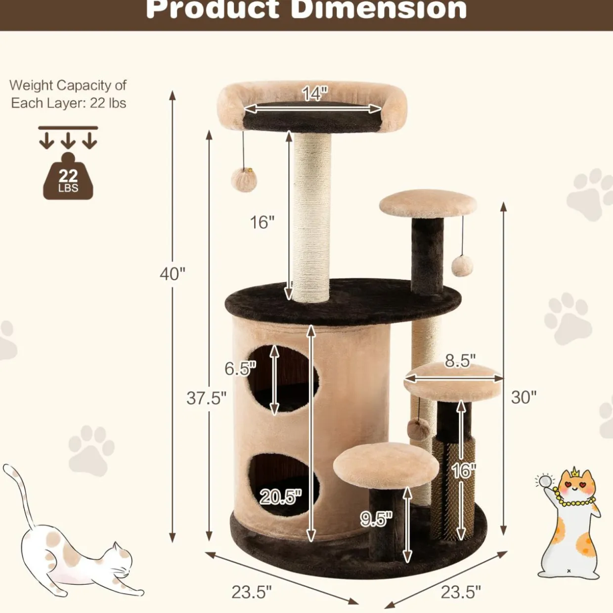 Tangkula Cat Tree for Indoor Cats, 40 Inch Multi-Level Cat Tower with Scratching Posts