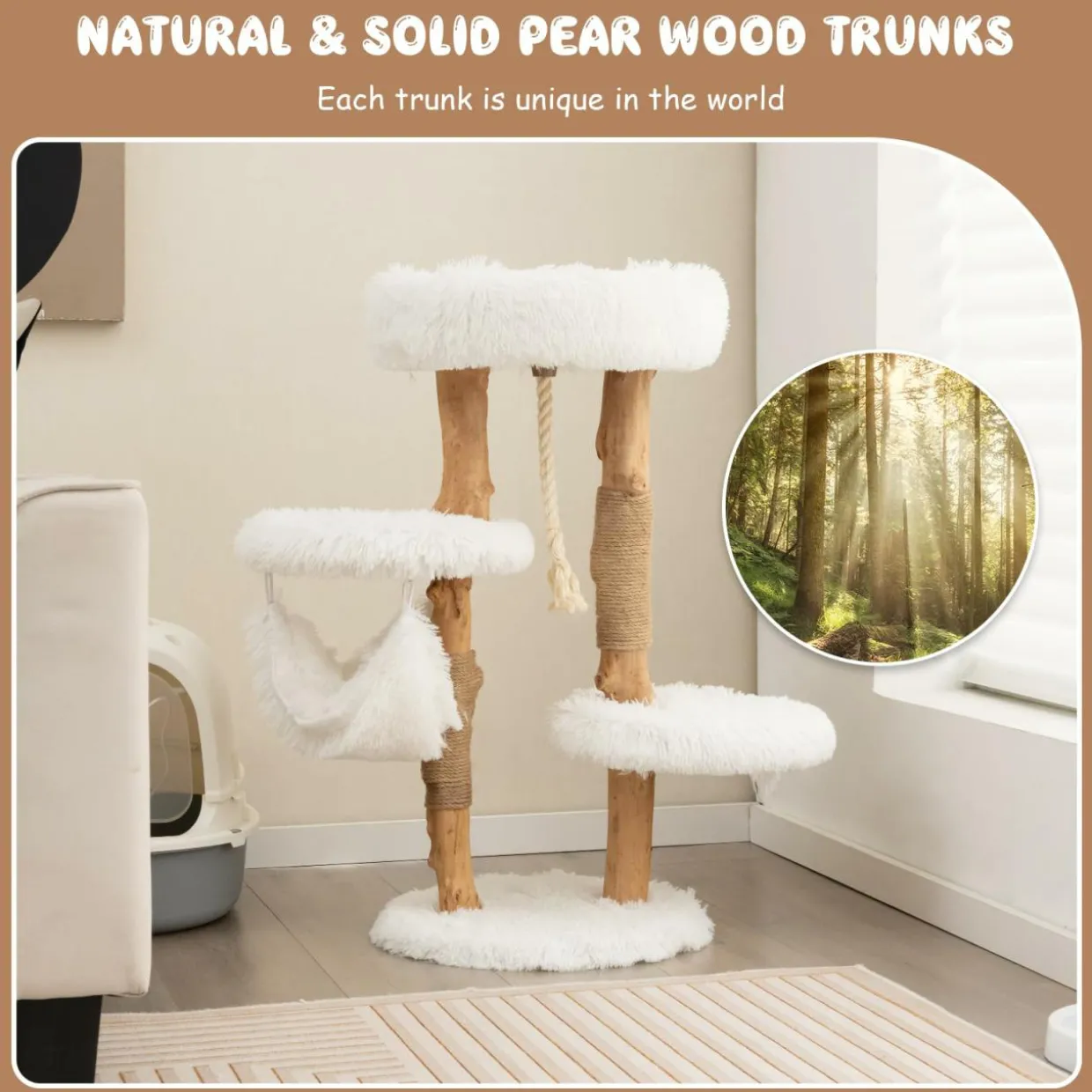 Tangkula Cat Tree for Indoor Cats, Solid Wood Modern Cat Tower with Cozy Top Perch