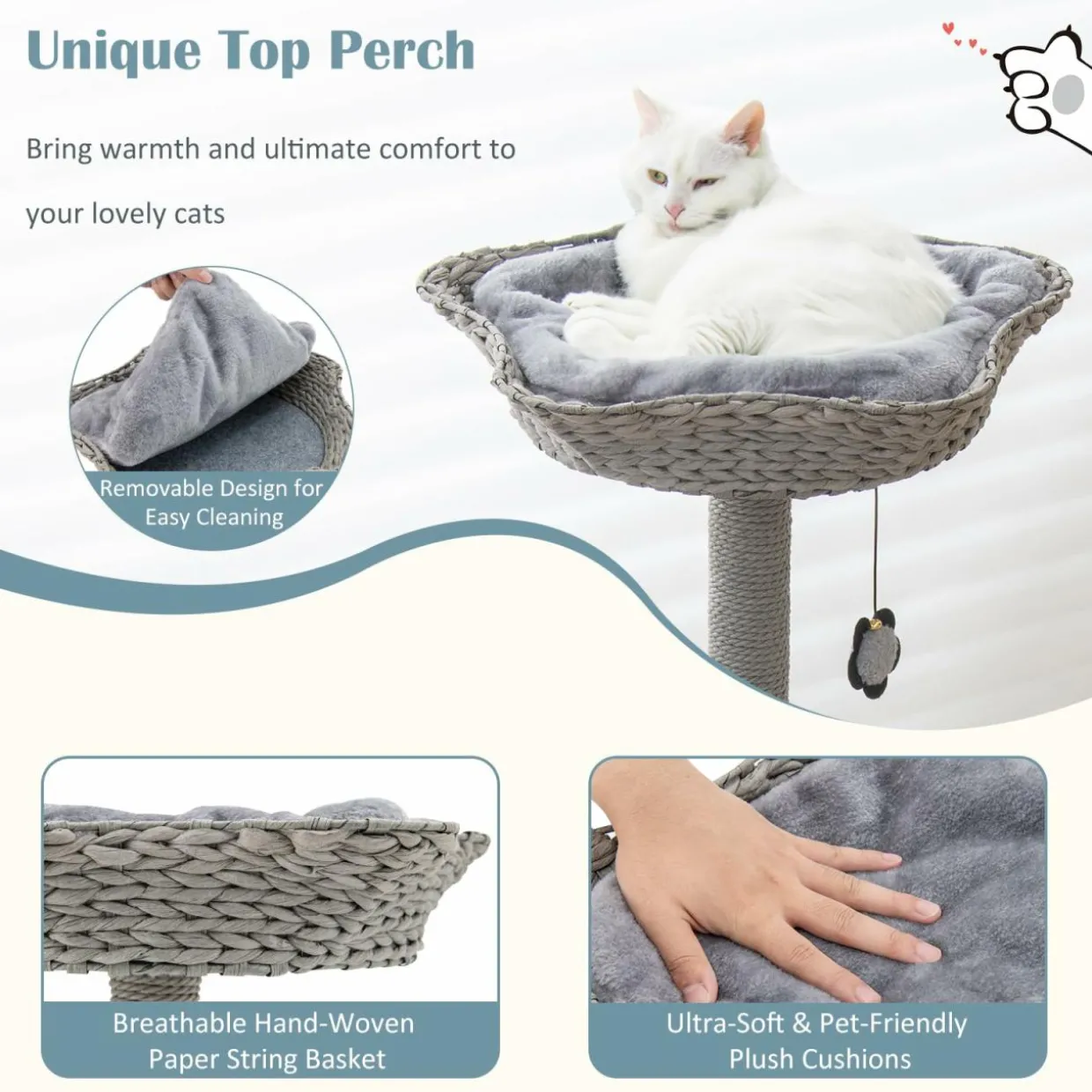 Tangkula Cat Tree for Indoor Cats, 42 Inch Cute Cat Tower with Curved Metal Supporting Frame