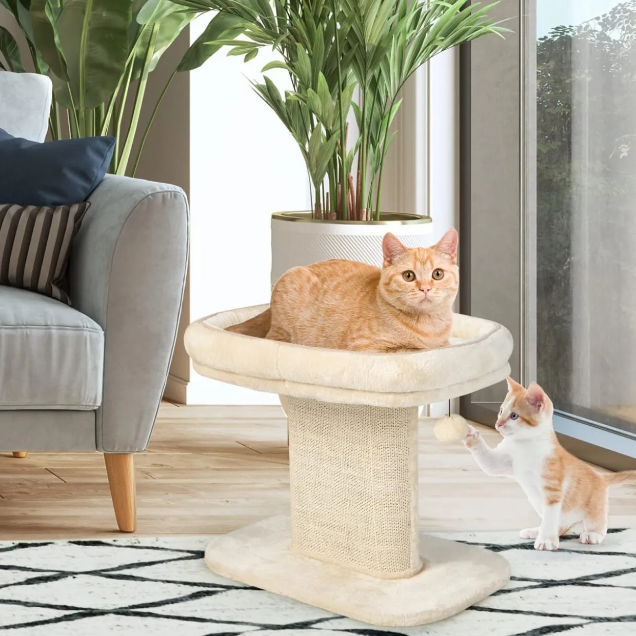Tangkula Cat Tree for Indoor Cats, 2-Tier Cat Tower with Top Perch & Sisal Scratching Panel & Jingling Fur Ball Toy