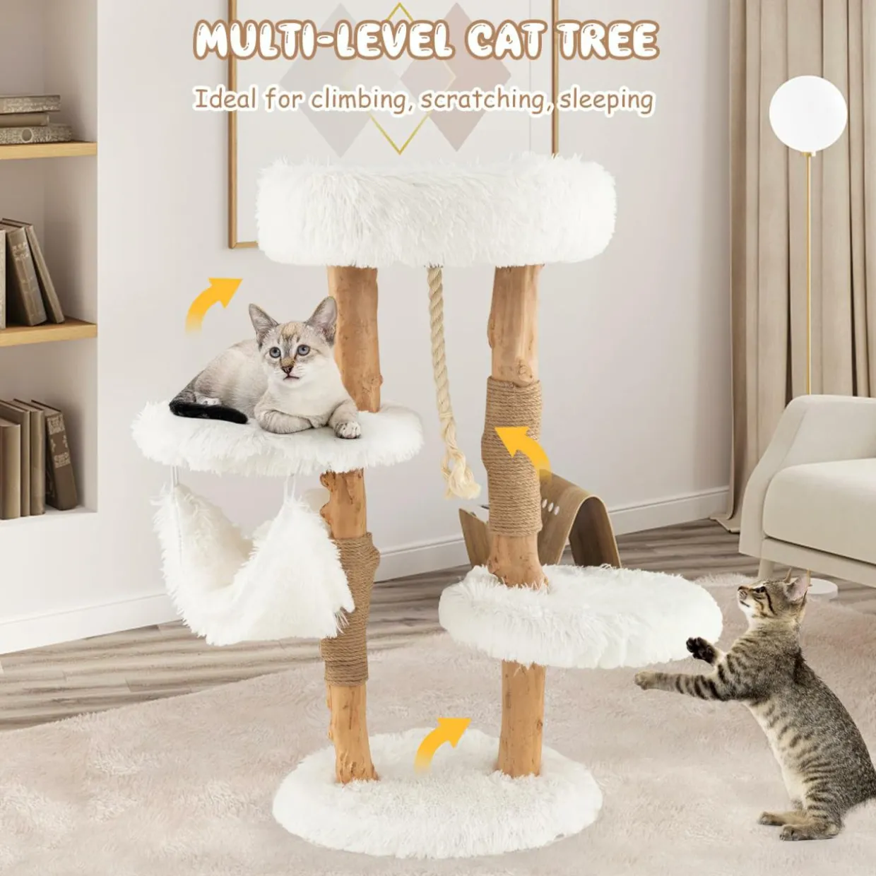 Tangkula Cat Tree for Indoor Cats, Solid Wood Modern Cat Tower with Cozy Top Perch